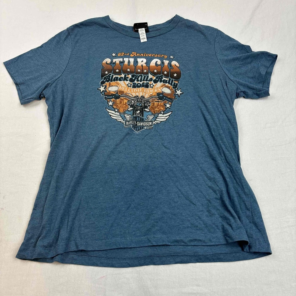 Harley-Davidson Sturgis Black Hills Rally 2022 T-Shirt Blue Printed Design Large